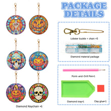 Load image into Gallery viewer, 6PCS Diamond Painting Keychains Glass Skull Double Sided Glass Pumpkin Halloween
