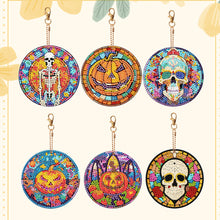 Load image into Gallery viewer, 6PCS Diamond Painting Keychains Glass Skull Double Sided Glass Pumpkin Halloween
