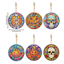 Load image into Gallery viewer, 6PCS Diamond Painting Keychains Glass Skull Double Sided Glass Pumpkin Halloween
