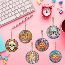 Load image into Gallery viewer, 6PCS Diamond Painting Keychains Glass Skull Double Sided Glass Pumpkin Halloween
