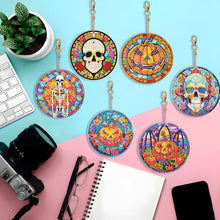 Load image into Gallery viewer, 6PCS Diamond Painting Keychains Glass Skull Double Sided Glass Pumpkin Halloween
