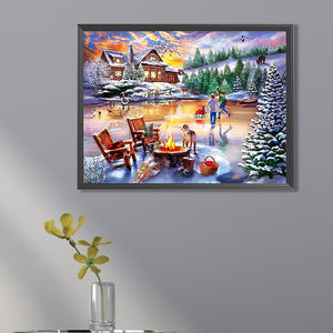 Rural Winter Scene 40*30CM(Canvas) Full Square Drill Diamond Painting