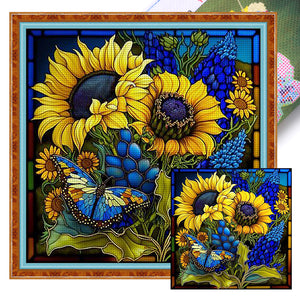Stain Glass Sunflower (40*40CM) 14CT 2 Stamped Cross Stitch