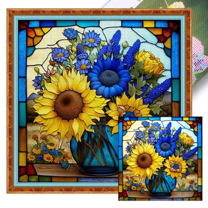 Stain Glass Sunflower (40*40CM) 14CT 2 Stamped Cross Stitch