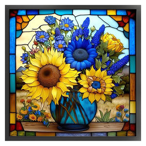 Stain Glass Sunflower (40*40CM) 14CT 2 Stamped Cross Stitch