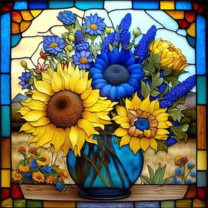 Stain Glass Sunflower (40*40CM) 14CT 2 Stamped Cross Stitch