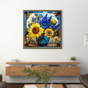 Stain Glass Sunflower (40*40CM) 14CT 2 Stamped Cross Stitch