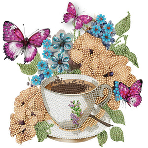 Coffee And Flower Butterfly 30*30CM(Canvas) Partial Special Shaped Drill Diamond Painting