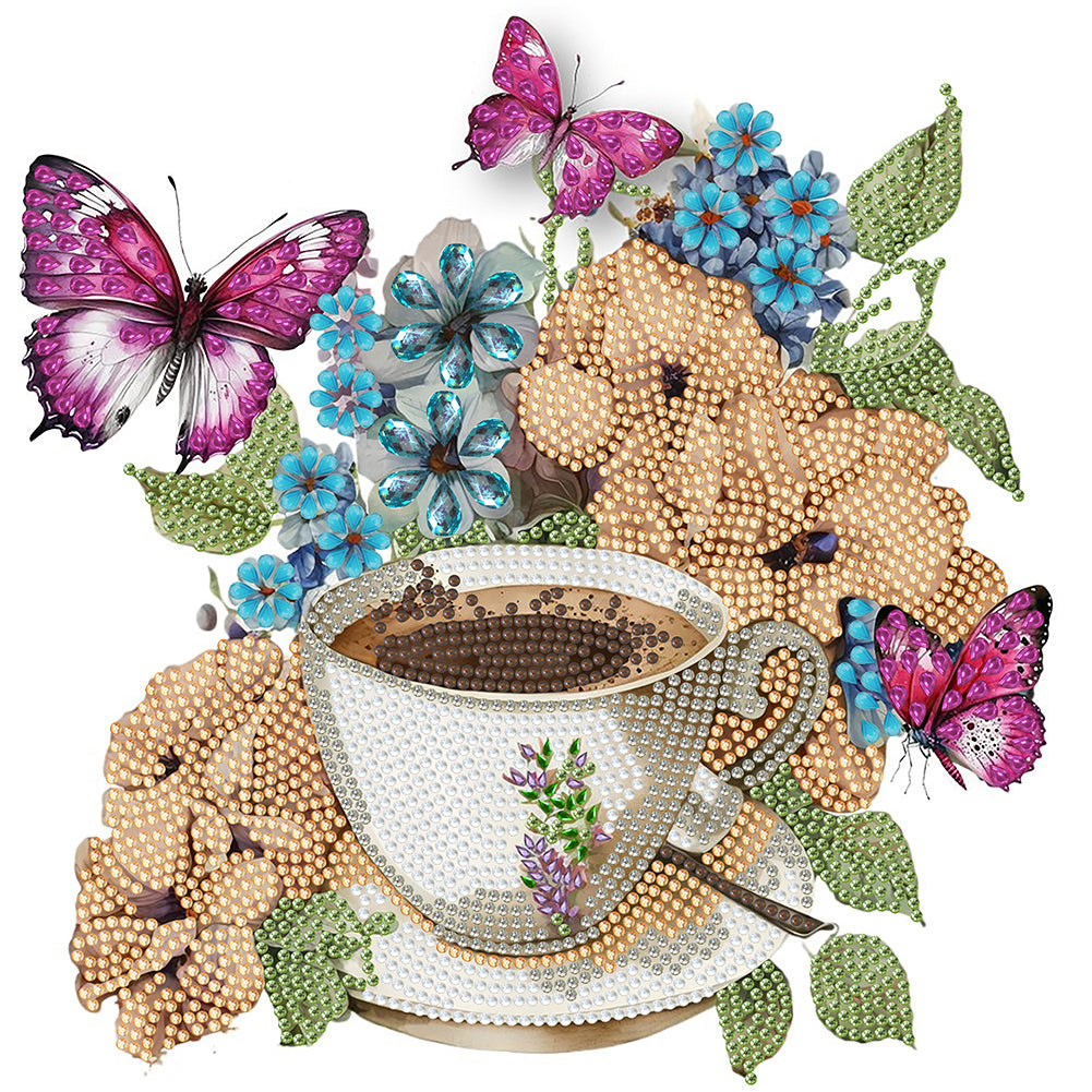 Coffee And Flower Butterfly 30*30CM(Canvas) Partial Special Shaped Drill Diamond Painting