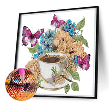Load image into Gallery viewer, Coffee And Flower Butterfly 30*30CM(Canvas) Partial Special Shaped Drill Diamond Painting
