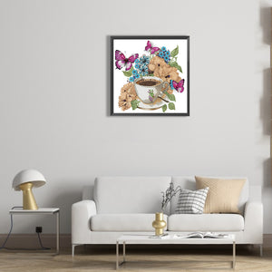 Coffee And Flower Butterfly 30*30CM(Canvas) Partial Special Shaped Drill Diamond Painting