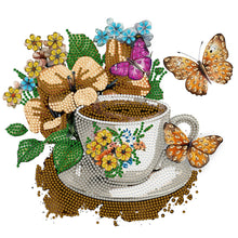 Load image into Gallery viewer, Coffee And Flower Butterfly 30*30CM(Canvas) Partial Special Shaped Drill Diamond Painting
