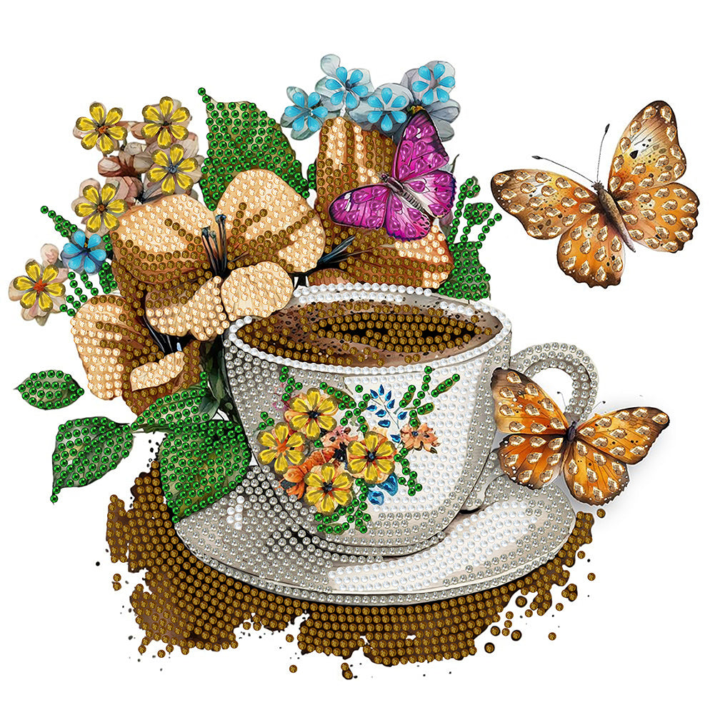 Coffee And Flower Butterfly 30*30CM(Canvas) Partial Special Shaped Drill Diamond Painting