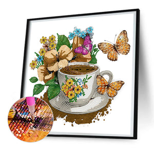 Coffee And Flower Butterfly 30*30CM(Canvas) Partial Special Shaped Drill Diamond Painting
