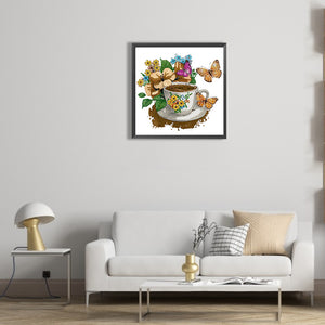 Coffee And Flower Butterfly 30*30CM(Canvas) Partial Special Shaped Drill Diamond Painting