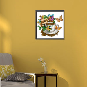 Coffee And Flower Butterfly 30*30CM(Canvas) Partial Special Shaped Drill Diamond Painting