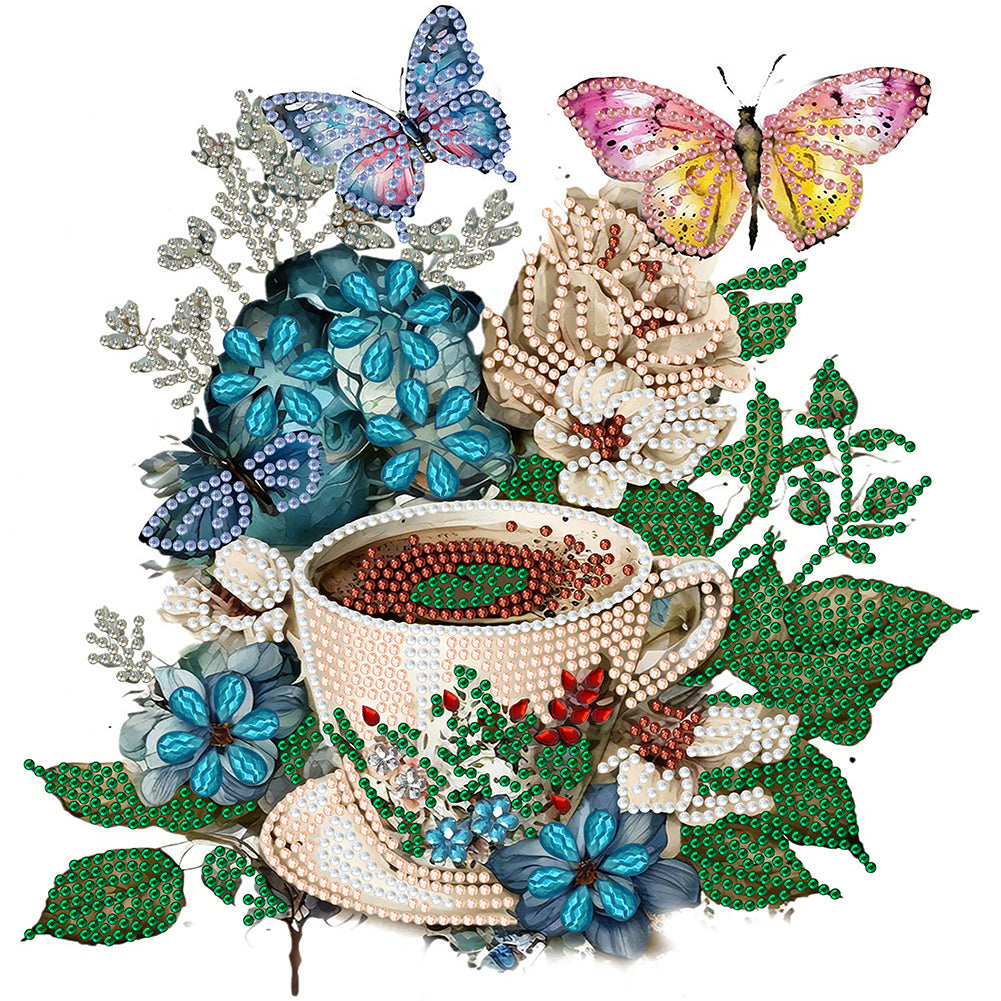 Coffee And Flower Butterfly 30*30CM(Canvas) Partial Special Shaped Drill Diamond Painting