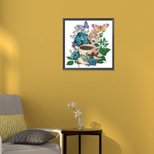 Load image into Gallery viewer, Coffee And Flower Butterfly 30*30CM(Canvas) Partial Special Shaped Drill Diamond Painting
