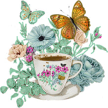 Load image into Gallery viewer, Coffee And Flower Butterfly 30*30CM(Canvas) Partial Special Shaped Drill Diamond Painting
