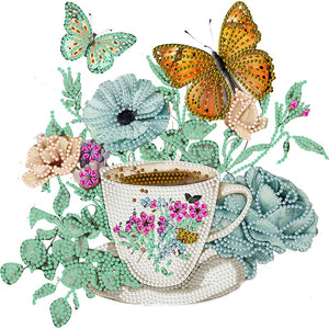 Coffee And Flower Butterfly 30*30CM(Canvas) Partial Special Shaped Drill Diamond Painting