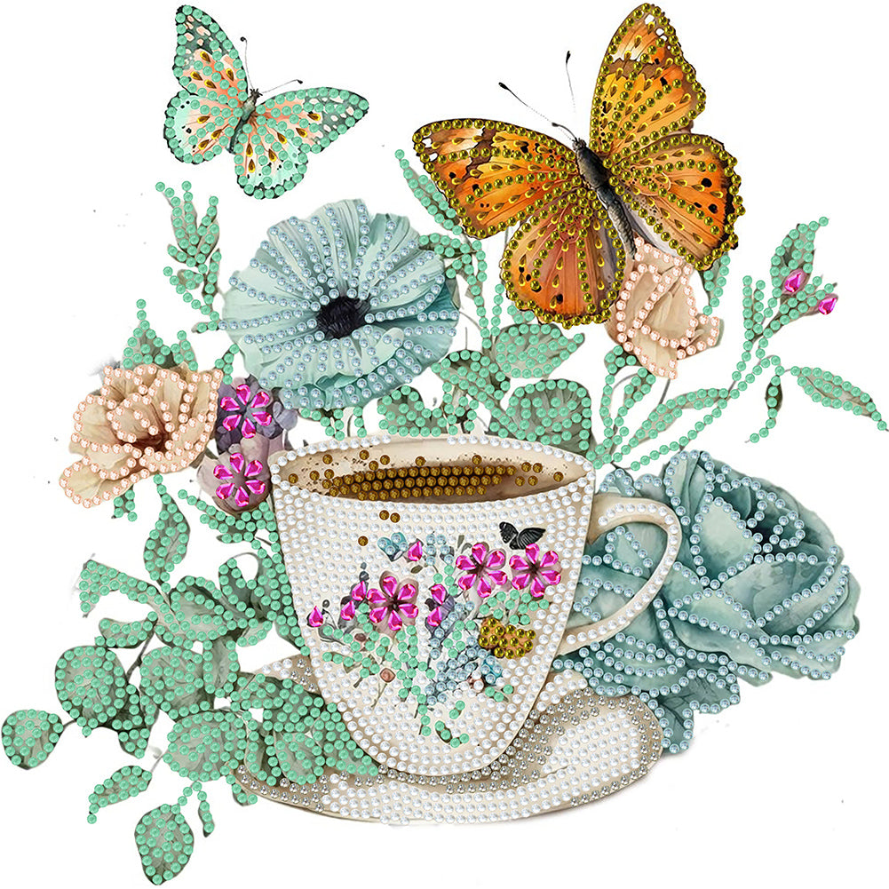 Coffee And Flower Butterfly 30*30CM(Canvas) Partial Special Shaped Drill Diamond Painting