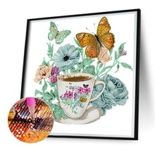 Load image into Gallery viewer, Coffee And Flower Butterfly 30*30CM(Canvas) Partial Special Shaped Drill Diamond Painting
