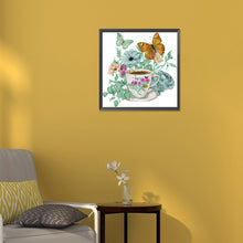 Load image into Gallery viewer, Coffee And Flower Butterfly 30*30CM(Canvas) Partial Special Shaped Drill Diamond Painting
