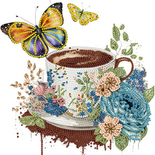 Load image into Gallery viewer, Coffee And Flower Butterfly 30*30CM(Canvas) Partial Special Shaped Drill Diamond Painting
