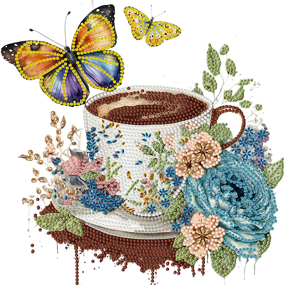 Coffee And Flower Butterfly 30*30CM(Canvas) Partial Special Shaped Drill Diamond Painting