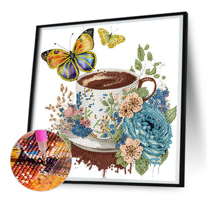 Coffee And Flower Butterfly 30*30CM(Canvas) Partial Special Shaped Drill Diamond Painting