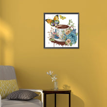 Load image into Gallery viewer, Coffee And Flower Butterfly 30*30CM(Canvas) Partial Special Shaped Drill Diamond Painting
