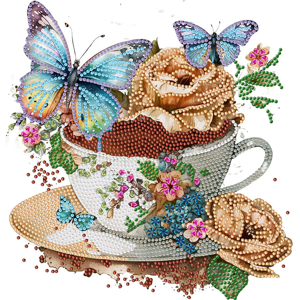 Coffee And Flower Butterfly 30*30CM(Canvas) Partial Special Shaped Drill Diamond Painting
