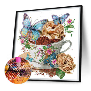 Coffee And Flower Butterfly 30*30CM(Canvas) Partial Special Shaped Drill Diamond Painting