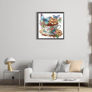 Coffee And Flower Butterfly 30*30CM(Canvas) Partial Special Shaped Drill Diamond Painting