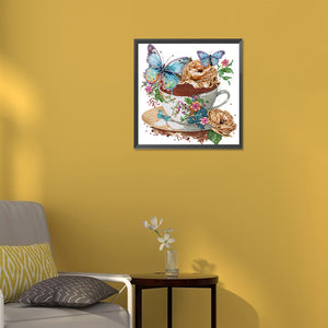Coffee And Flower Butterfly 30*30CM(Canvas) Partial Special Shaped Drill Diamond Painting
