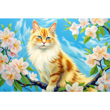 Load image into Gallery viewer, Cat Surrounded By Flowers 60*40CM(Canvas) Full Round Drill Diamond Painting
