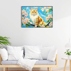 Cat Surrounded By Flowers 60*40CM(Canvas) Full Round Drill Diamond Painting
