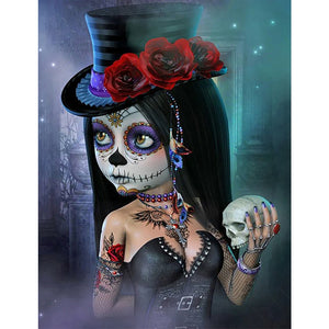 Halloween Skull Girl 50*60CM(Canvas) Full Round Drill Diamond Painting