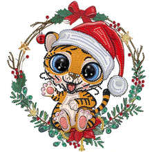 Load image into Gallery viewer, Tiger Cub Wearing Christmas Hat 30*30CM(Canvas) Partial Special Shaped Drill Diamond Painting
