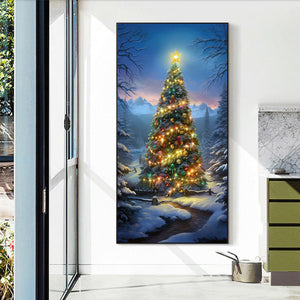 Christmas Tree In The Snow 40*70CM(Canvas) Full Round Drill Diamond Painting