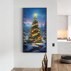 Christmas Tree In The Snow 40*70CM(Canvas) Full Round Drill Diamond Painting