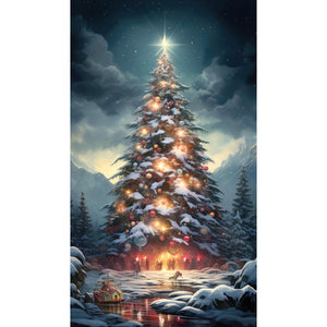 Christmas Tree In The Snow 40*70CM(Canvas) Full Round Drill Diamond Painting