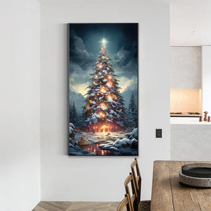 Christmas Tree In The Snow 40*70CM(Canvas) Full Round Drill Diamond Painting