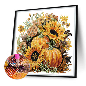 Autumn Pumpkin Sunflowers 30*30CM(Canvas) Partial Special Shaped Drill Diamond Painting