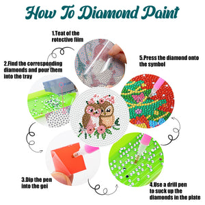 Diamond Painting Art Coaster Kit Acrylic Round with Holder (6pcs Pink Owl)