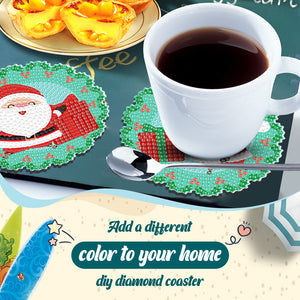 8PCS Diamond Painting Art Coaster Kit Acrylic Special Shape Santa (#2)