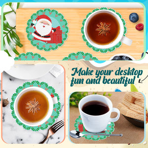 8PCS Diamond Painting Art Coaster Kit Acrylic Special Shape Santa (#2)