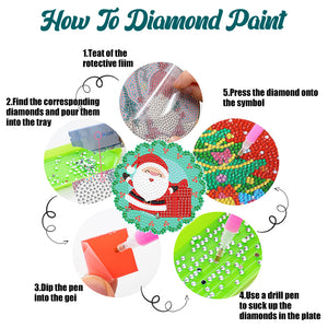 8PCS Diamond Painting Art Coaster Kit Acrylic Special Shape Santa (#2)