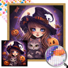 Load image into Gallery viewer, Halloween Cat Lady 40*40CM(Picture) Full Round Drill Diamond Painting
