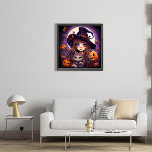 Halloween Cat Lady 40*40CM(Picture) Full Round Drill Diamond Painting